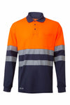 Polo de Algodão Bicolor Manga Comprida de Alta Visibilidade com Faixas Segmentadas-Azul Navy/laranja Fluorescente - 61/19-S-RAG-Tailors-Fardas-e-Uniformes-Vestuario-Pro