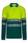 Polo de Algodão Bicolor Manga Comprida de Alta Visibilidade com Faixas Segmentadas-Verde/amarelo Fluorescente - 02/20-S-RAG-Tailors-Fardas-e-Uniformes-Vestuario-Pro