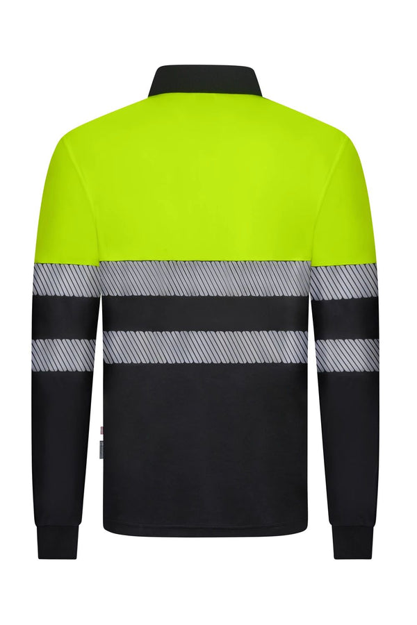 Polo de Trabalho em Poliéster Reciclado Bicolor de Manga Comprida com Fitas Refletoras Segmentadas-RAG-Tailors-Fardas-e-Uniformes-Vestuario-Pro