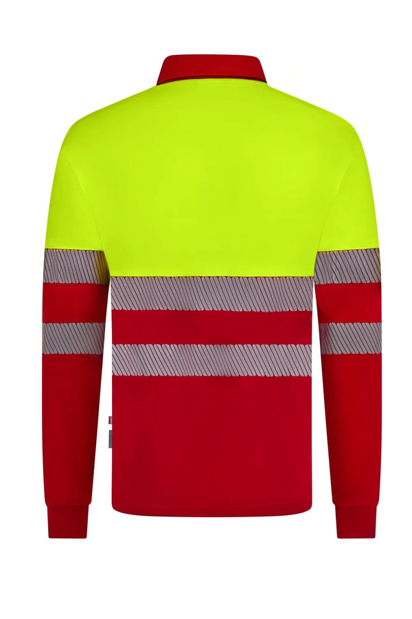 Polo de Trabalho em Poliéster Reciclado Bicolor de Manga Comprida com Fitas Refletoras Segmentadas-RAG-Tailors-Fardas-e-Uniformes-Vestuario-Pro