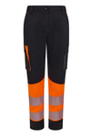 Calças Stretch recicladas bicolor com faixas segmentadas para mulher-Preto/laranja Fluorescente - 00/19-XS-RAG-Tailors-Fardas-e-Uniformes-Vestuario-Pro