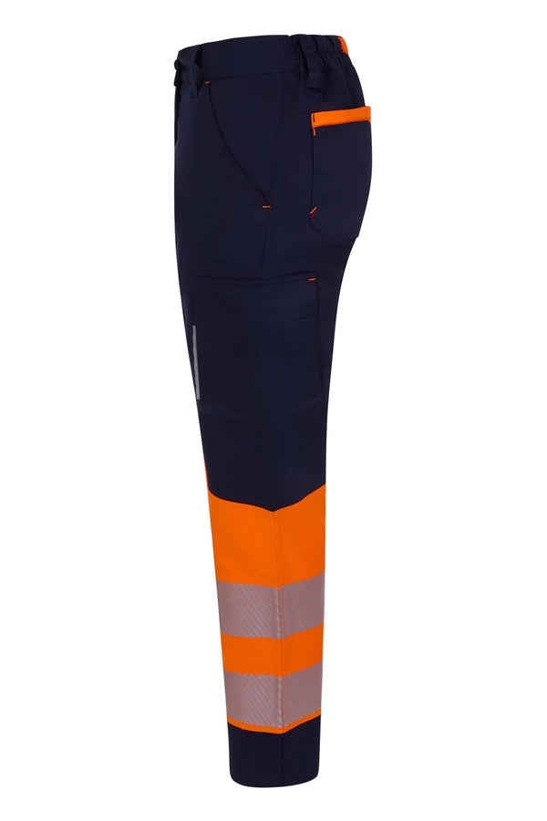 Calças Stretch recicladas bicolor com faixas segmentadas para mulher-RAG-Tailors-Fardas-e-Uniformes-Vestuario-Pro