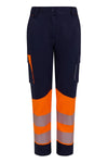 Calças Stretch recicladas bicolor com faixas segmentadas para mulher-Azul Navy/laranja Fluorescente - 61/19-XS-RAG-Tailors-Fardas-e-Uniformes-Vestuario-Pro