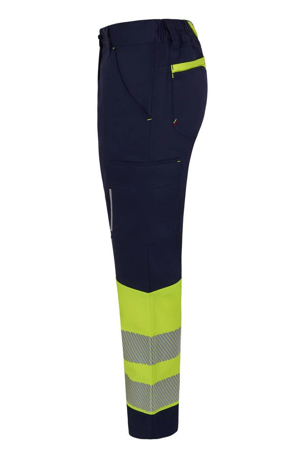 Calças Stretch recicladas bicolor com faixas segmentadas para mulher-RAG-Tailors-Fardas-e-Uniformes-Vestuario-Pro